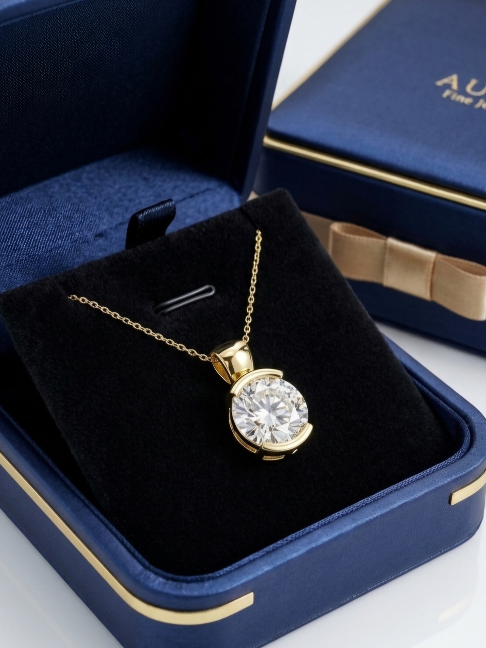 Moissanite 2 CT Half Bezel Pendant Necklace